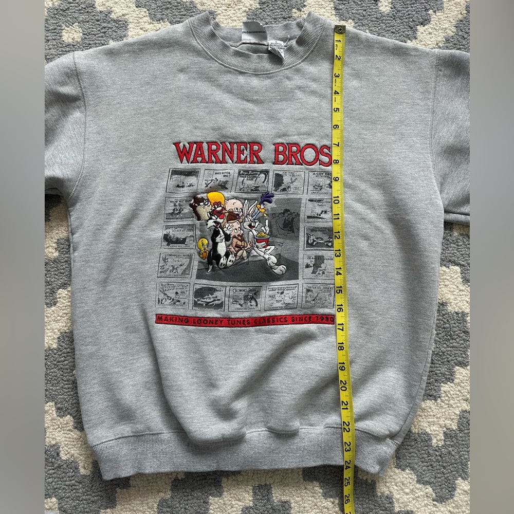 VINTAGE Warner Bros. Gray Cartoon Graphic Crew Neck Sweater, SMALL - Picture 8 of 11